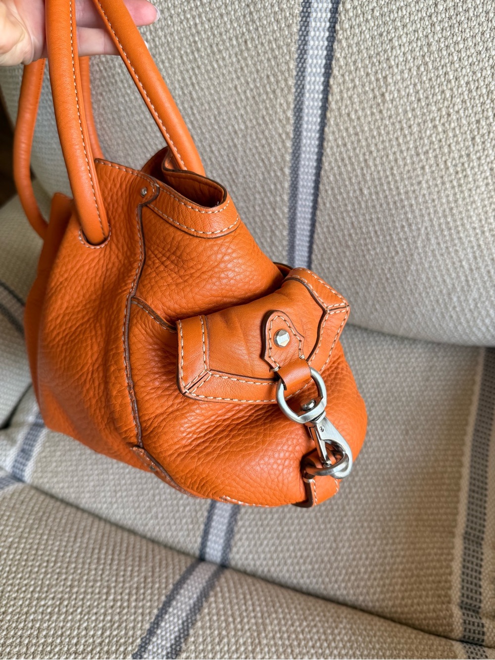 Cole Haan Orange Pebbled Leather Shoulder Bag - Picture 2 of 9